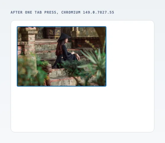 The block image link after one Tab press in Chromium, with a focus ring around the whole photo