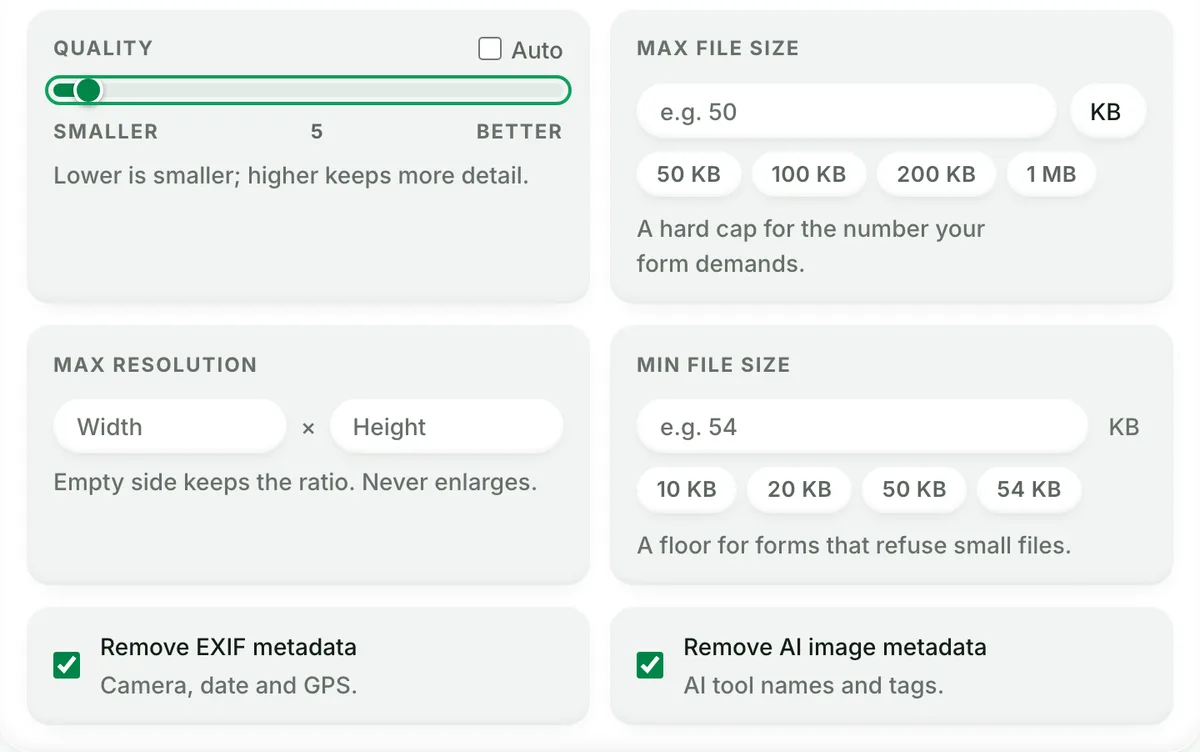 The same Advanced settings with the Quality slider dragged to 5