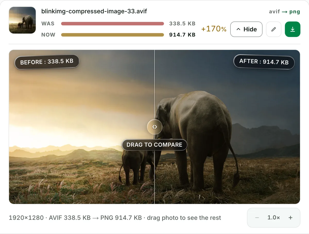 AVIF to PNG converter with no change you can see: the real tool on this page
