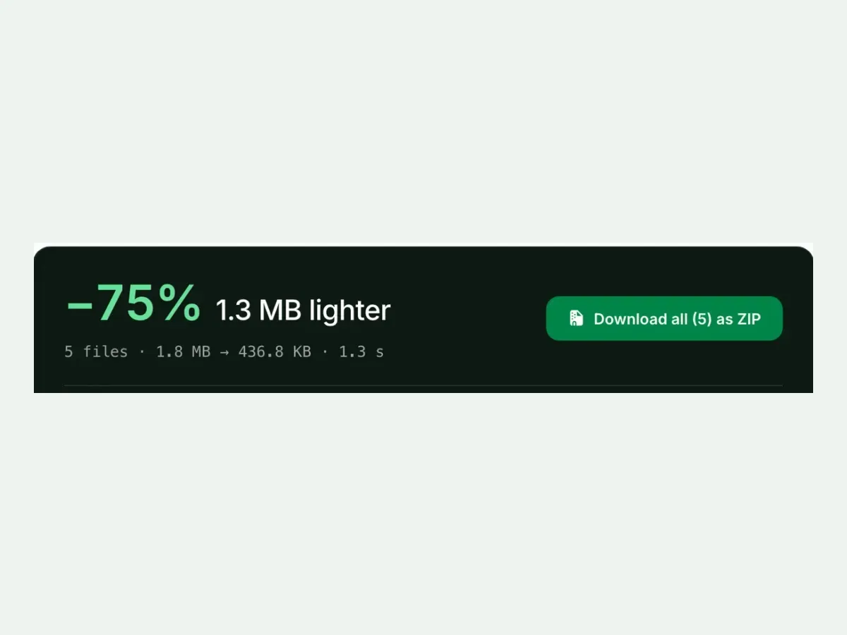 Five converted files with a Download all as ZIP button
