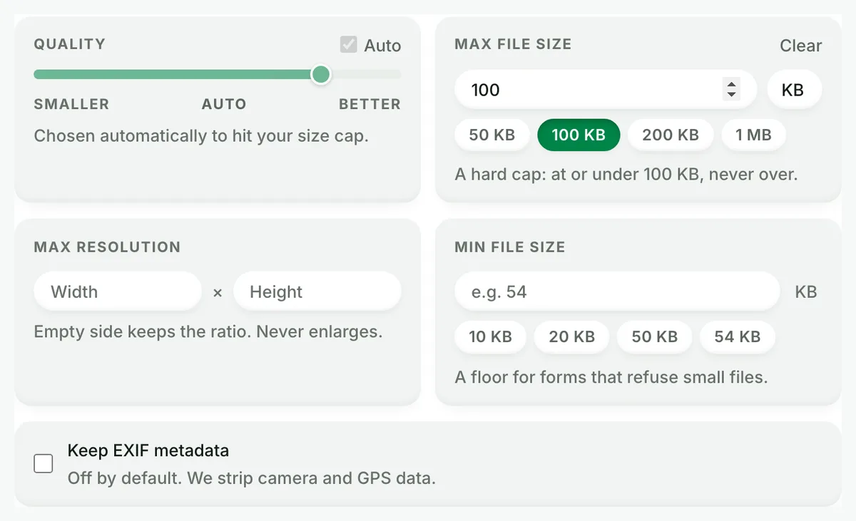 Convert HEIC to WebP under 100 KB: the real tool on this page