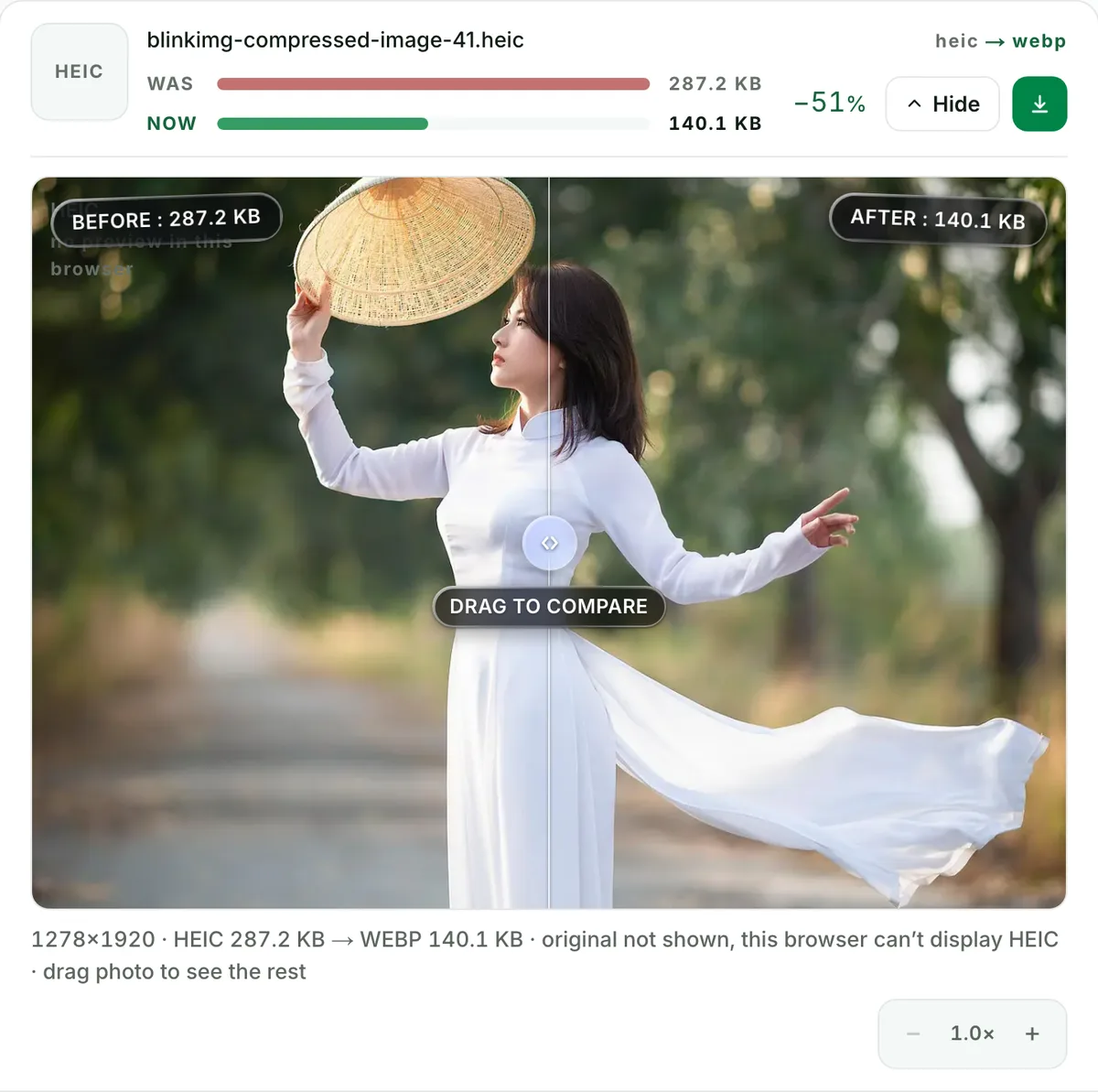 HEIC to WebP converter with no change you can see: the real tool on this page