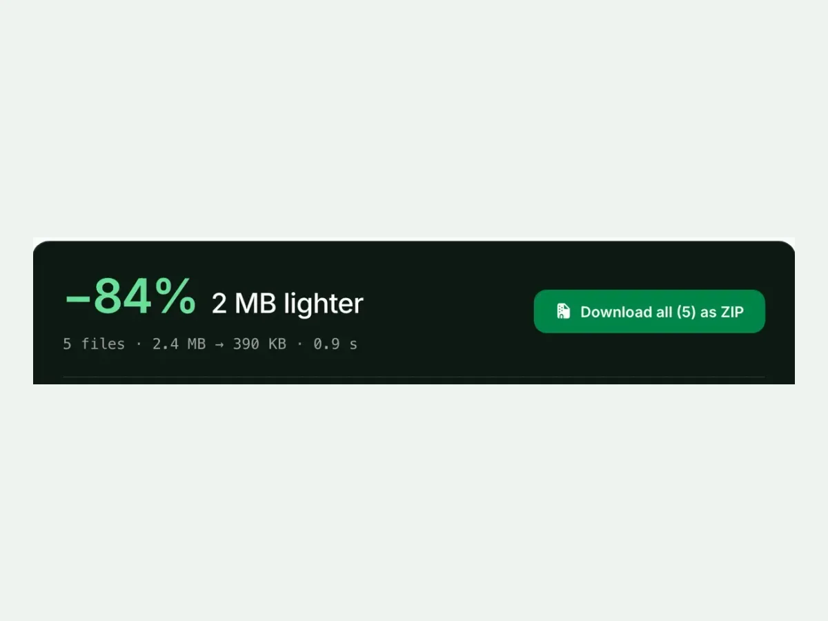 Five converted files with a Download all as ZIP button