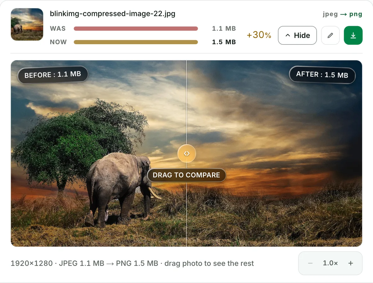 JPEG to PNG, every pixel kept: the real tool on this page