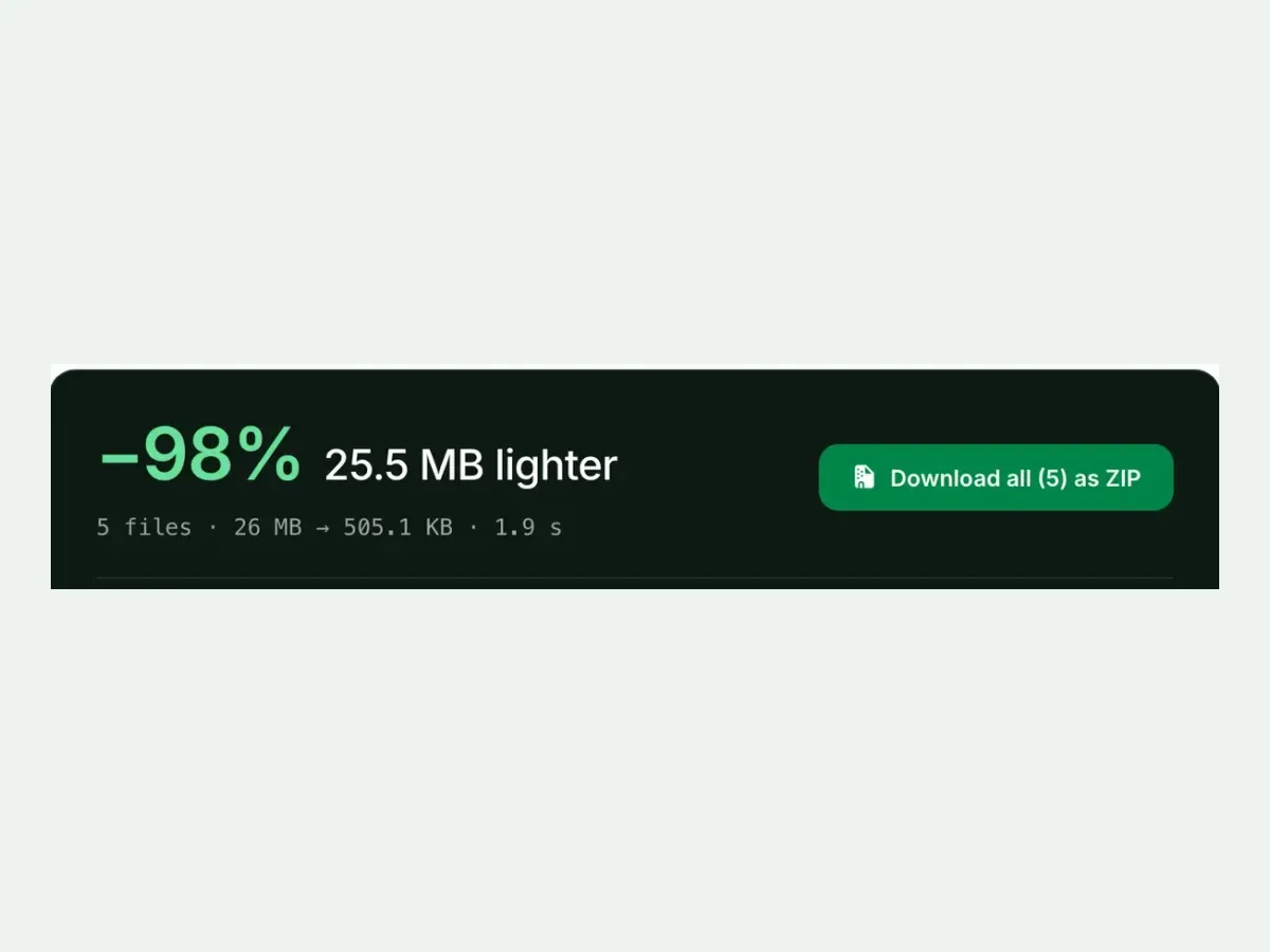 Five converted files with a Download all as ZIP button