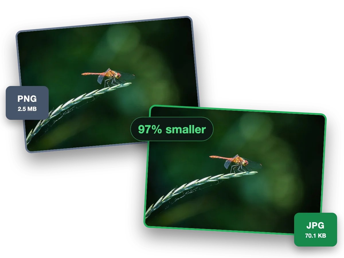 One photo as a 2.5 MB PNG and as a 70.1 KB JPG