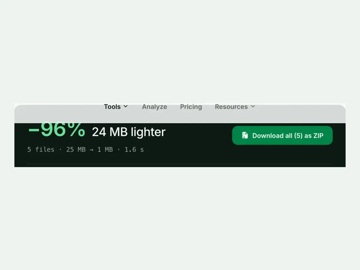Five converted files with a Download all as ZIP button