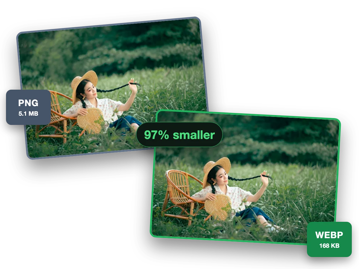 One photo as a 5.1 MB PNG and as a 168 KB WebP