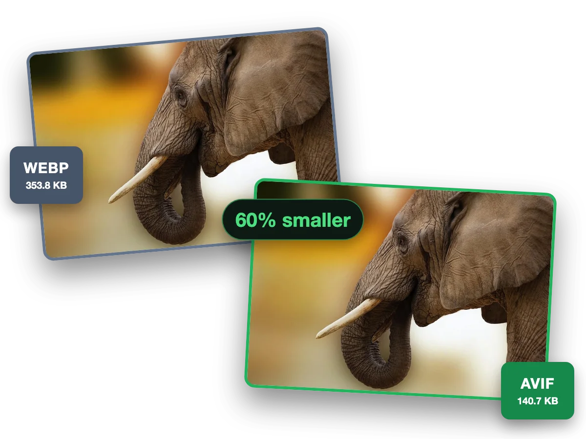 One photo as a 353.8 KB WebP and as a 140.7 KB AVIF