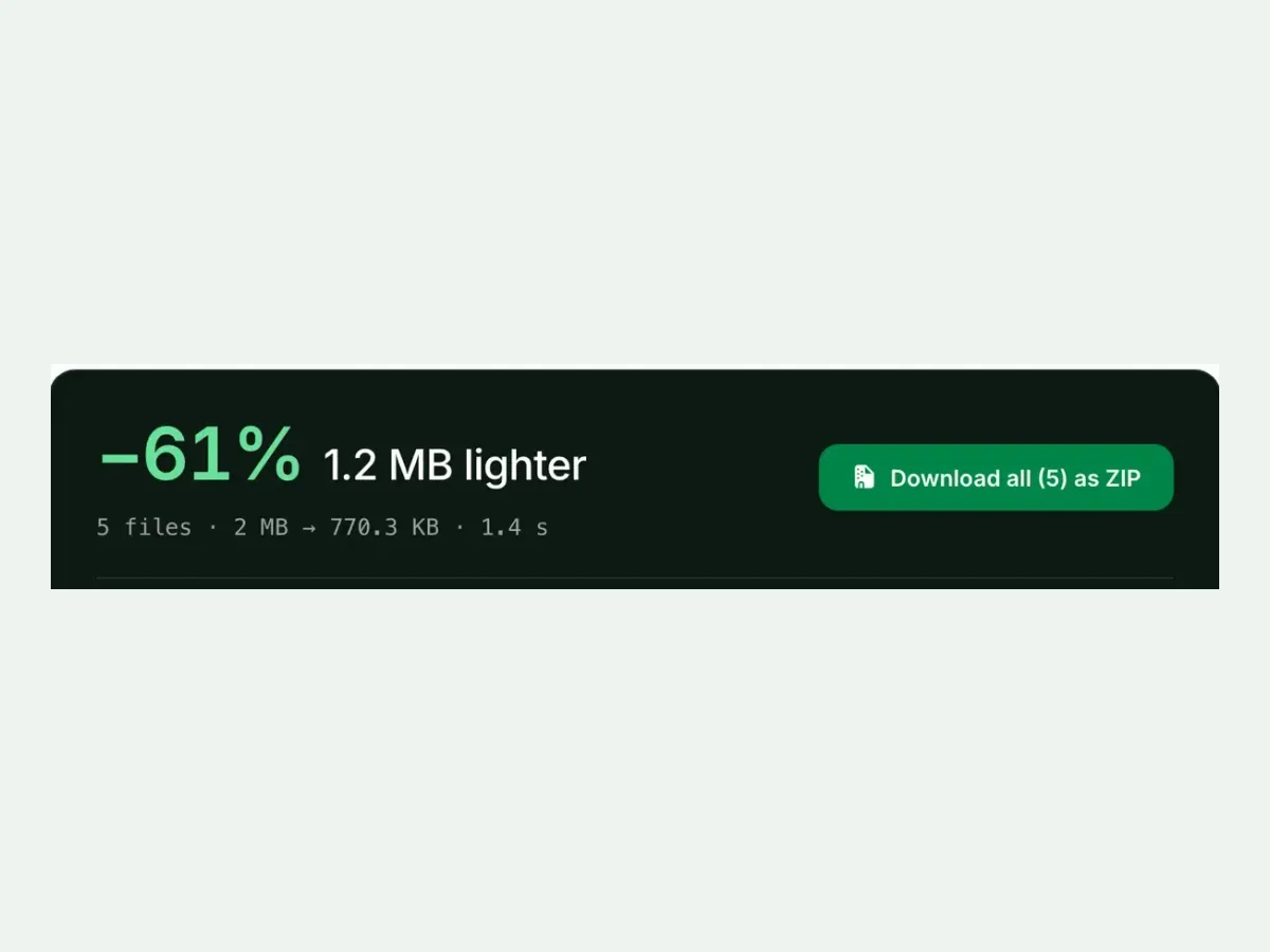Five converted files with a Download all as ZIP button