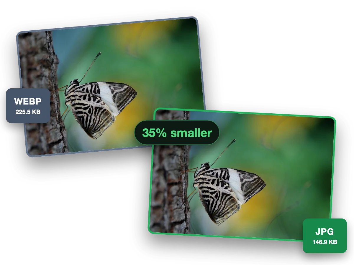 One photo as a 225.5 KB WebP and as a 146.9 KB JPG
