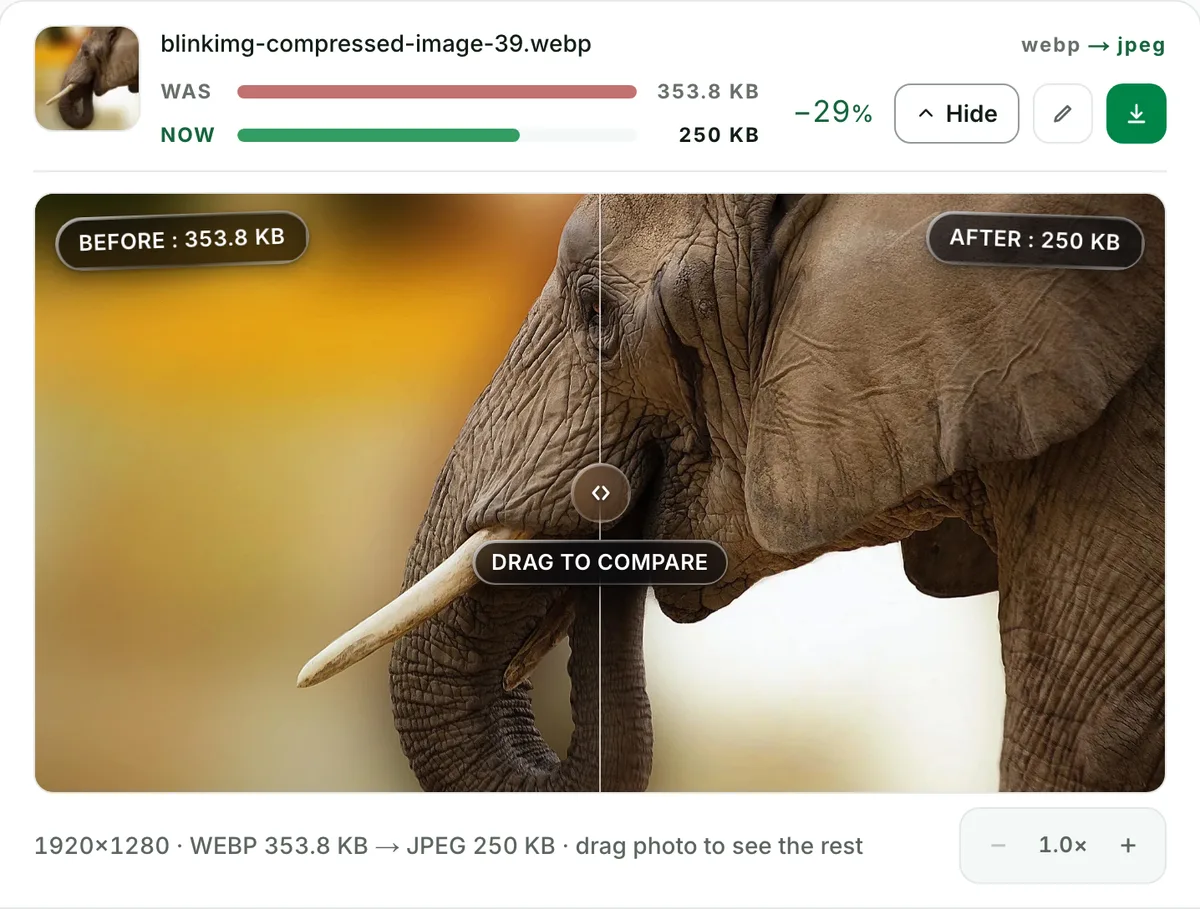 WebP to JPEG with no change you can see: the real tool on this page