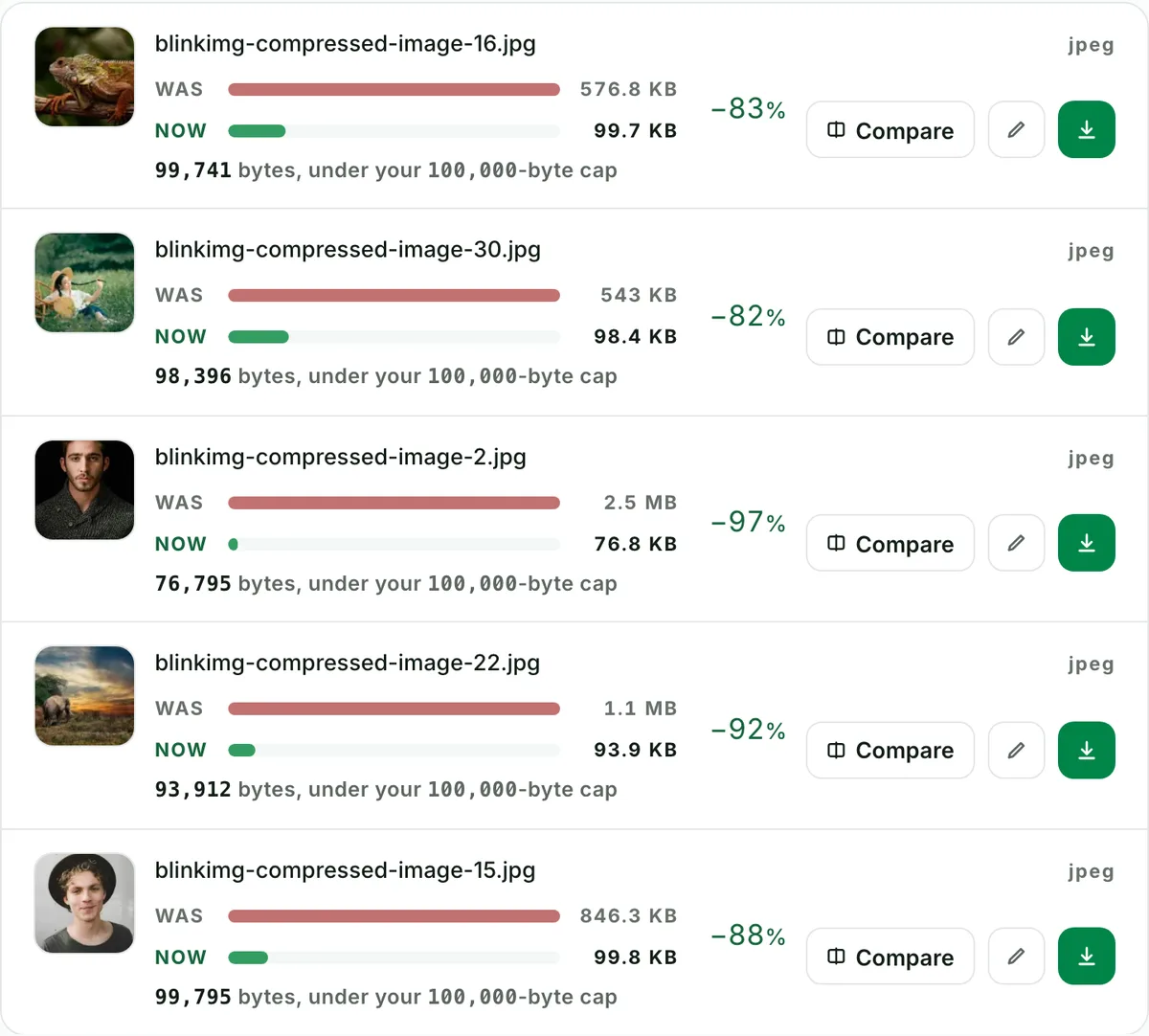 Compress images to 100 KB, ten at a time: the real tool on this page