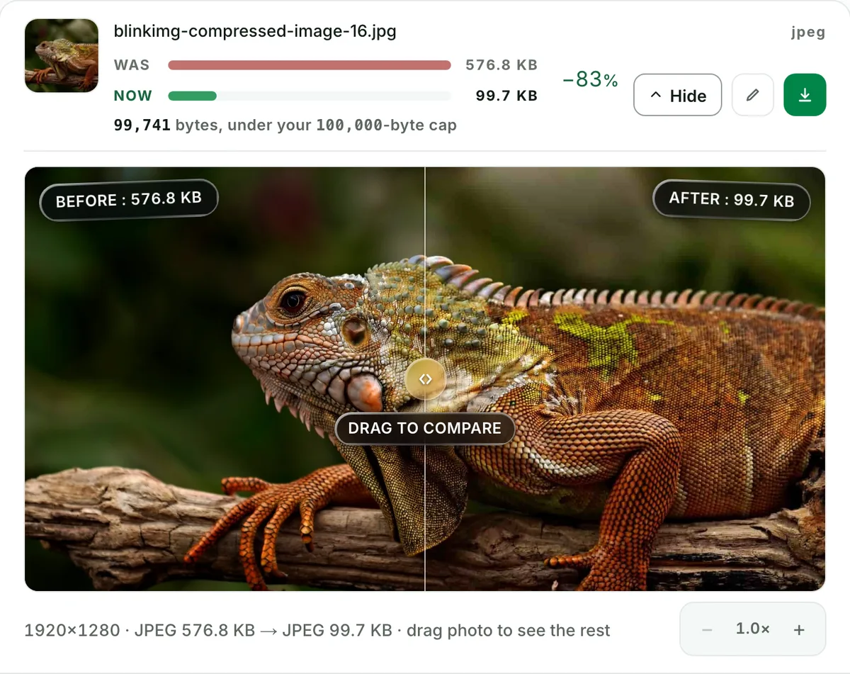 Resize an image to 100 KB without visible loss: the real tool on this page