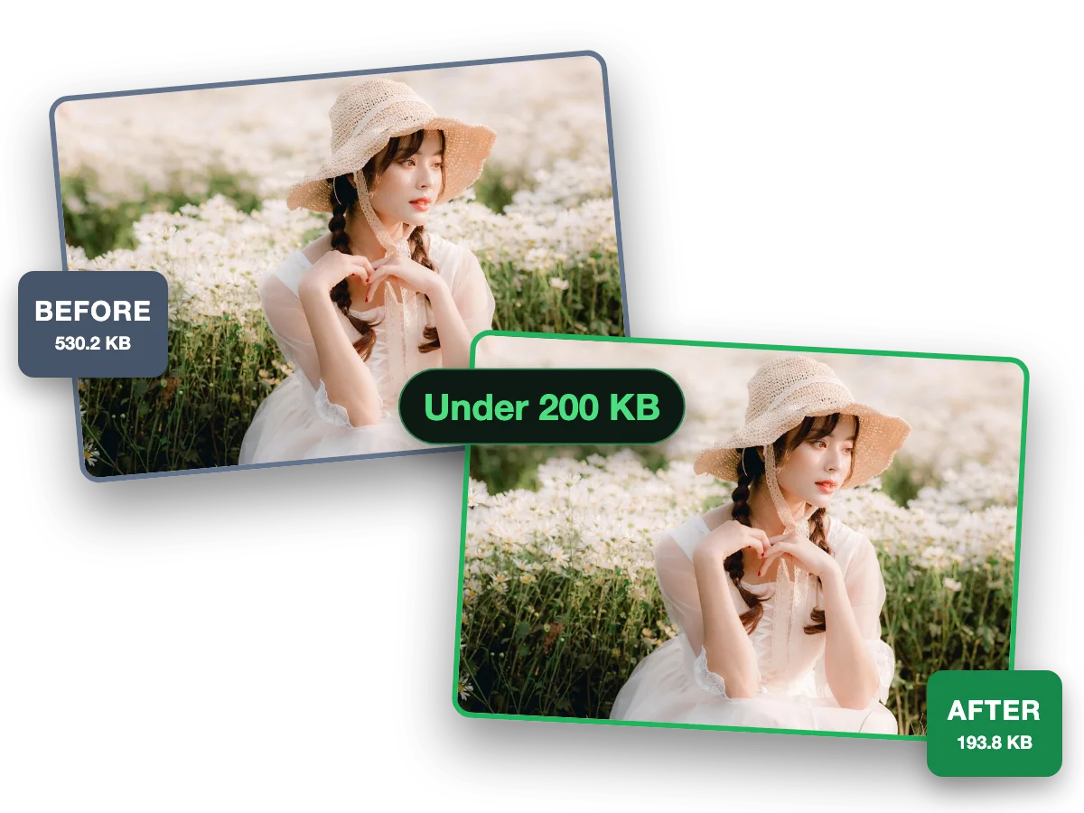 One photo before (530.2 KB) and after (193.8 KB) a 200 KB cap