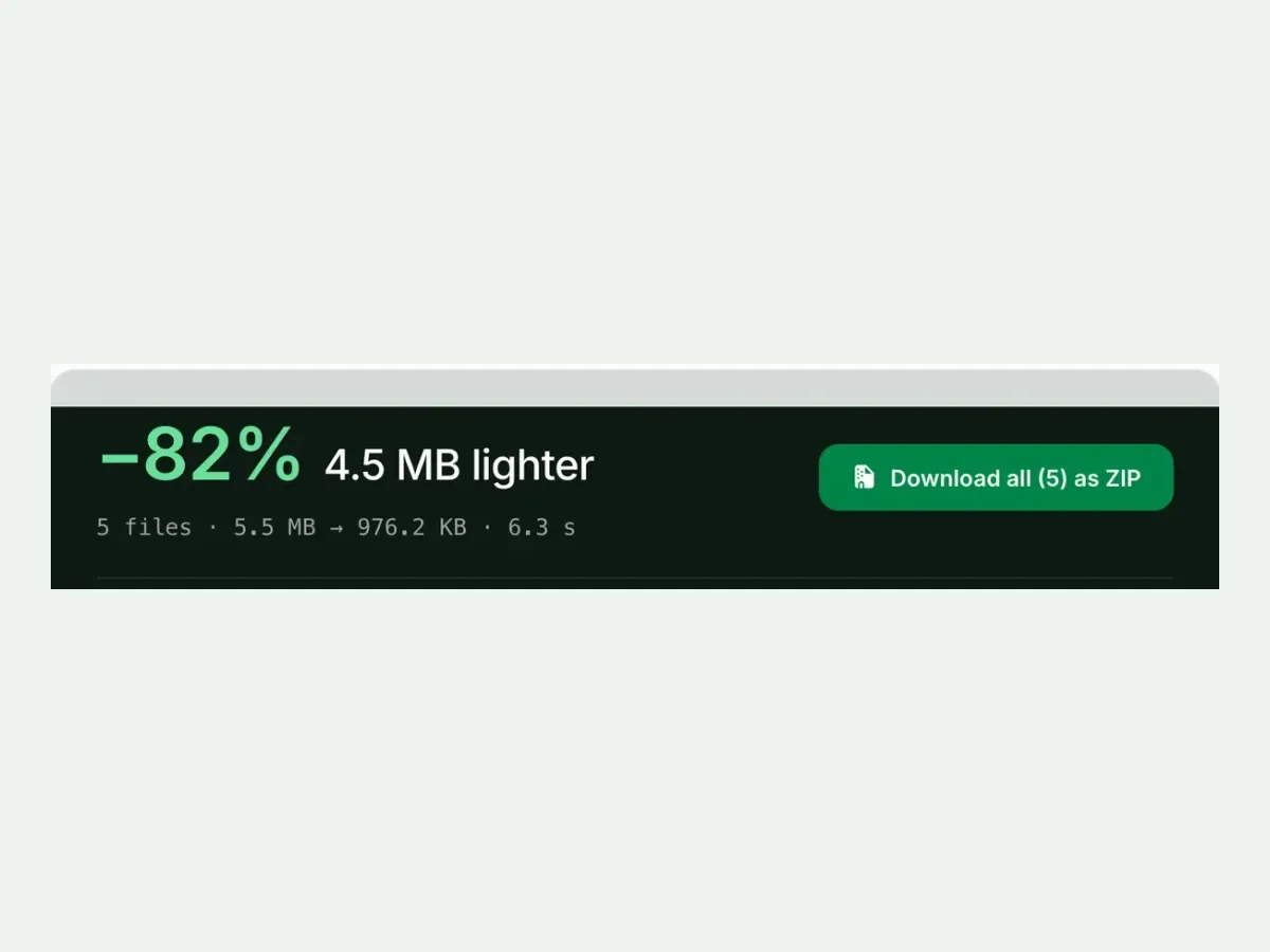 Five compressed files with a Download all as ZIP button