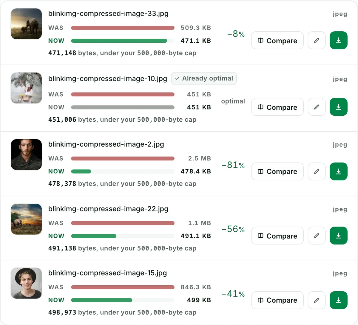 Compress images to 500 KB, ten at a time: the real tool on this page