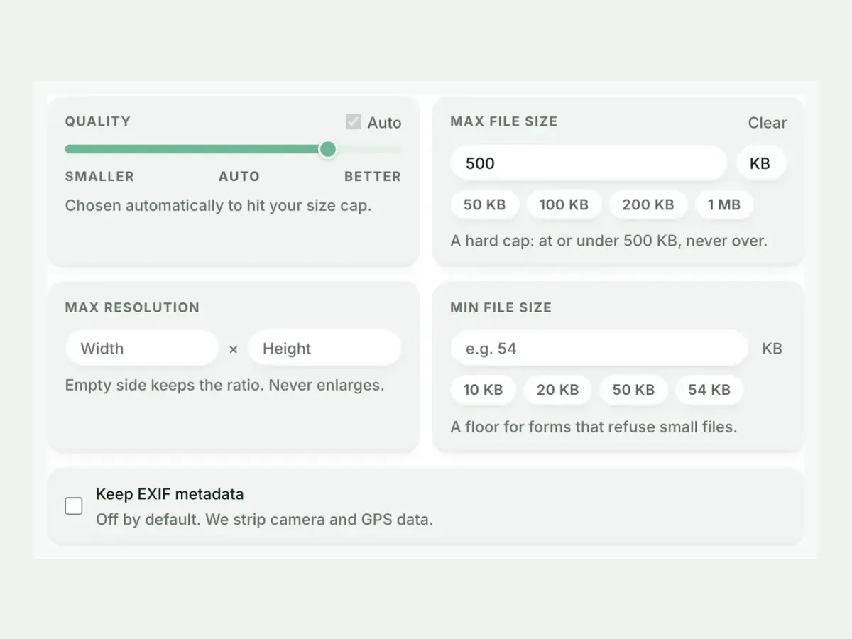 Advanced settings with the maximum file size set to 500 KB